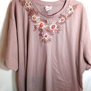 Bobbie Brooks Women Shirt Top Gold Embroidery Size 26W/28W Tan